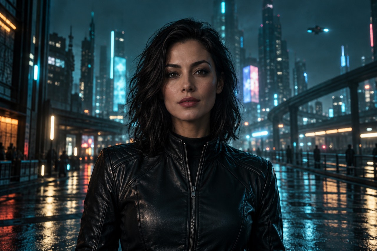 Adult fictional character in a black leather jacket
