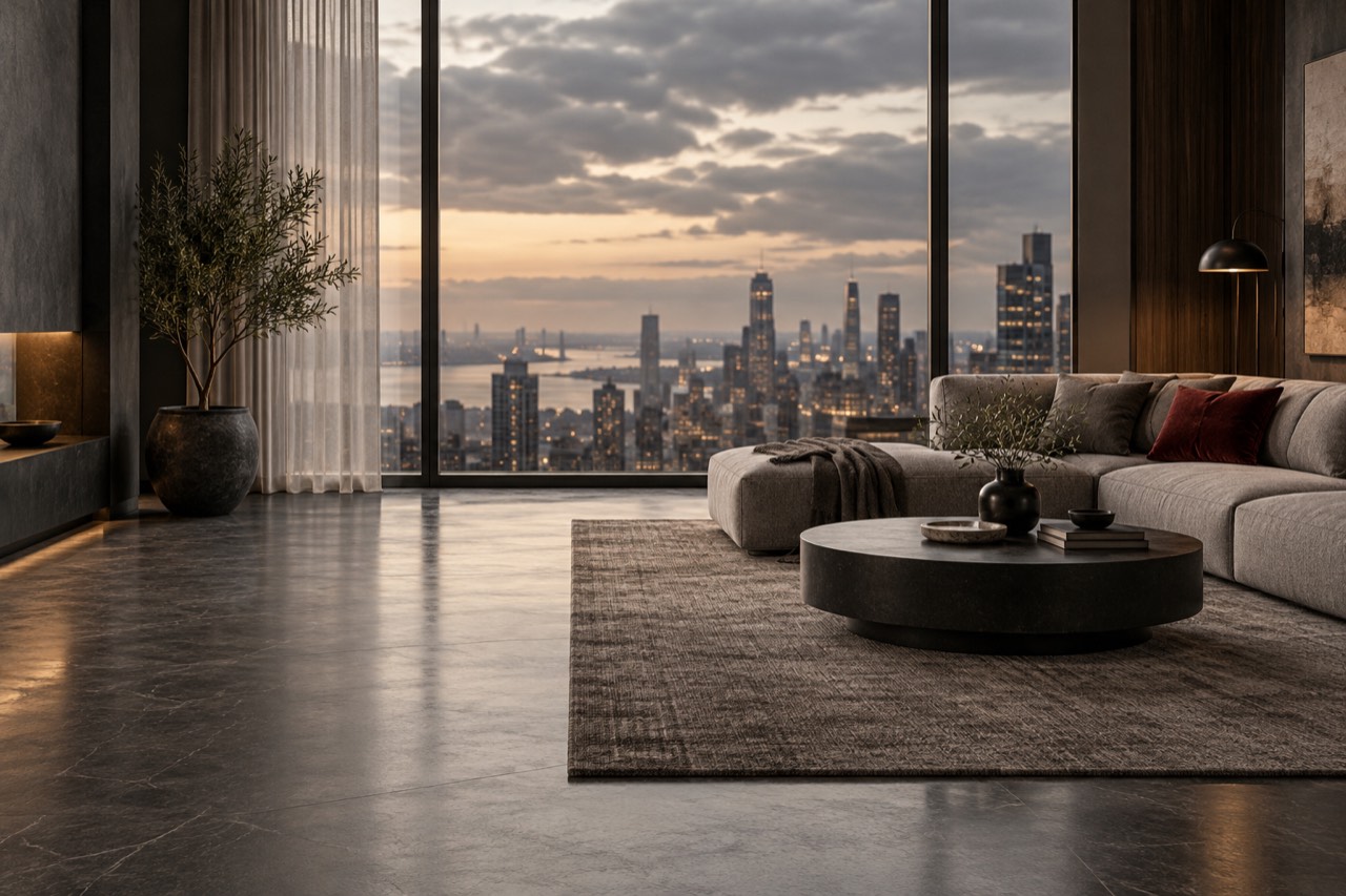 A clean contemporary room with open floor space
